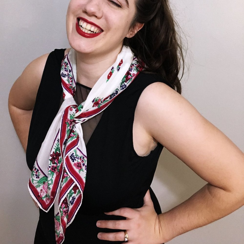 Vintage 80s Floral Square 100% Silk Scarf/Capelet